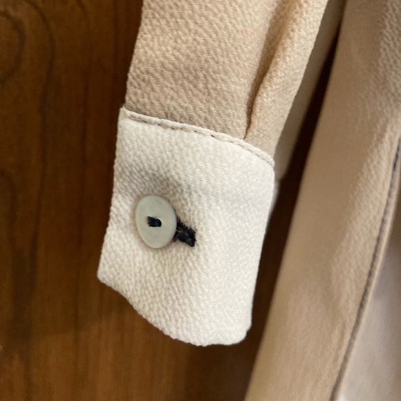 ZARA Basic chiffon blue tan long sleeves striped button down shirt top blouse - Picture 5 of 7